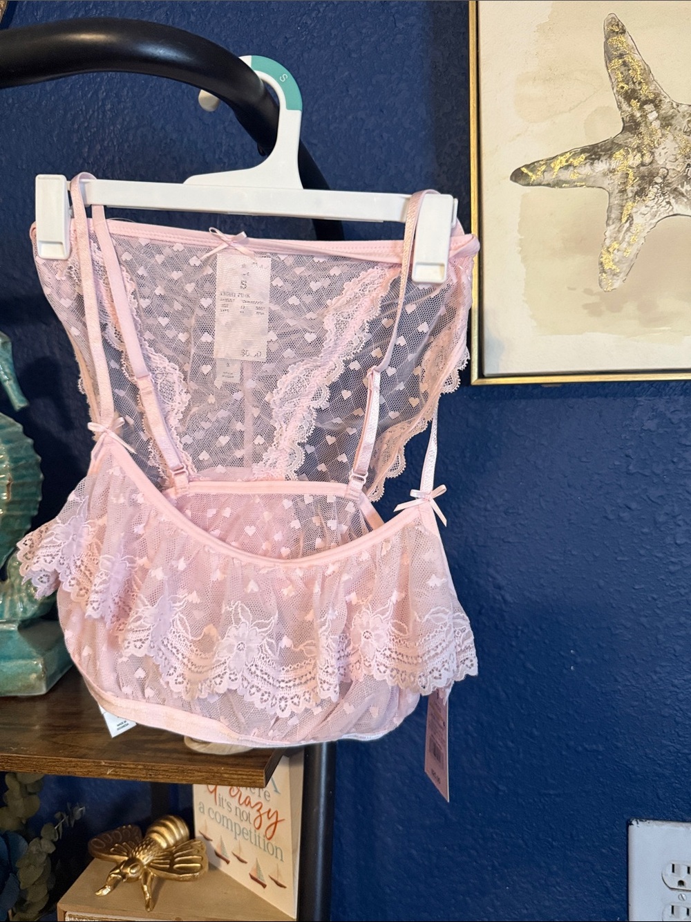 wild fable Light Pink Sheer Lace Babydoll Chemise